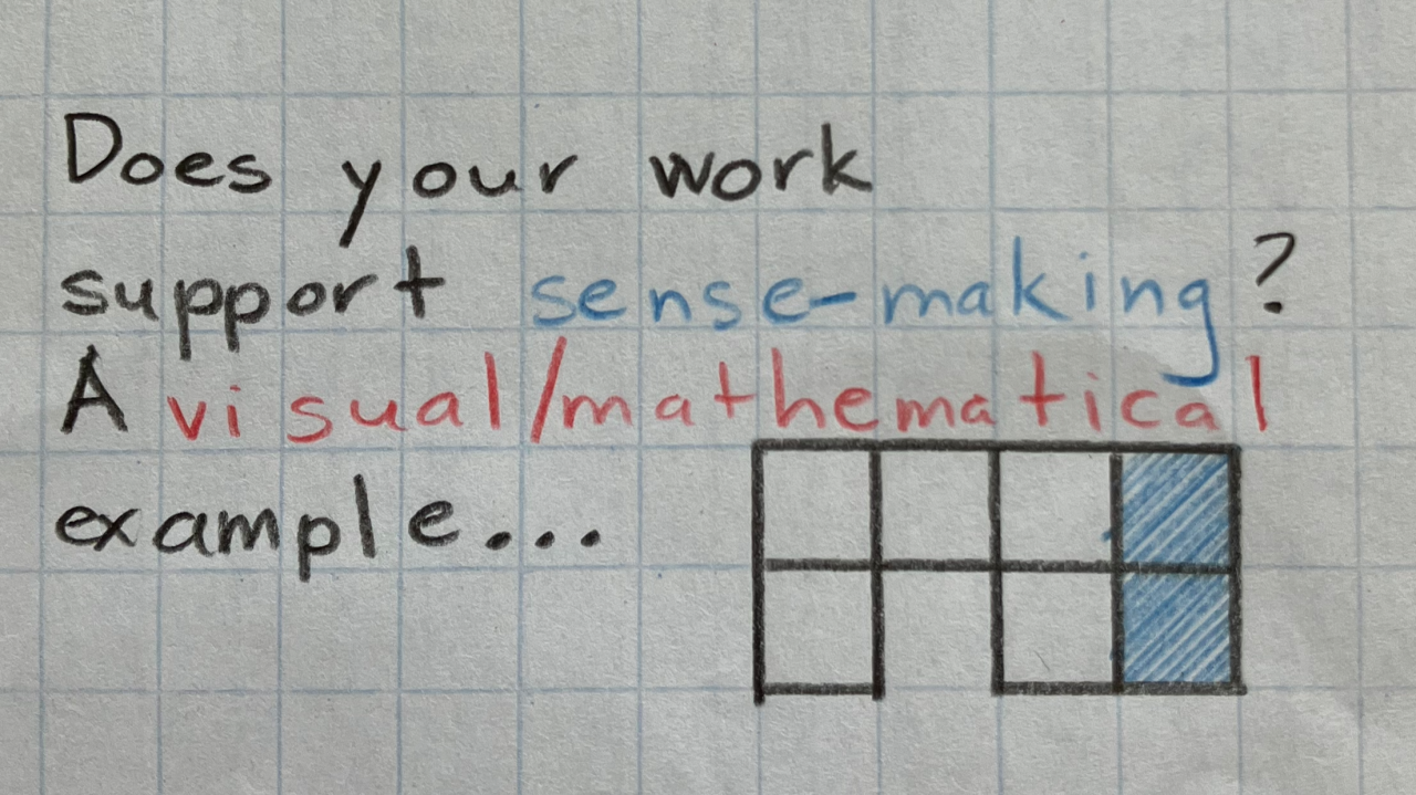The title of the article, 'Does your work support sense-making? A visual/mathematical example&mldr;', written on graph paper